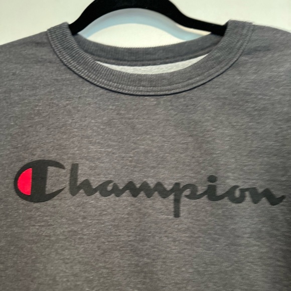 Champion Y2K Pullover Sweatshirt Men's M Dark Gray Spell Out Logo Crew Neck. - Picture 9 of 11